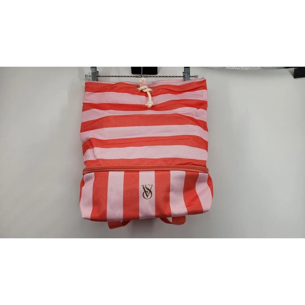 Victoria's Secret Pink Coral Stripe Drawstring Backpack 2-in-1 Cooler
